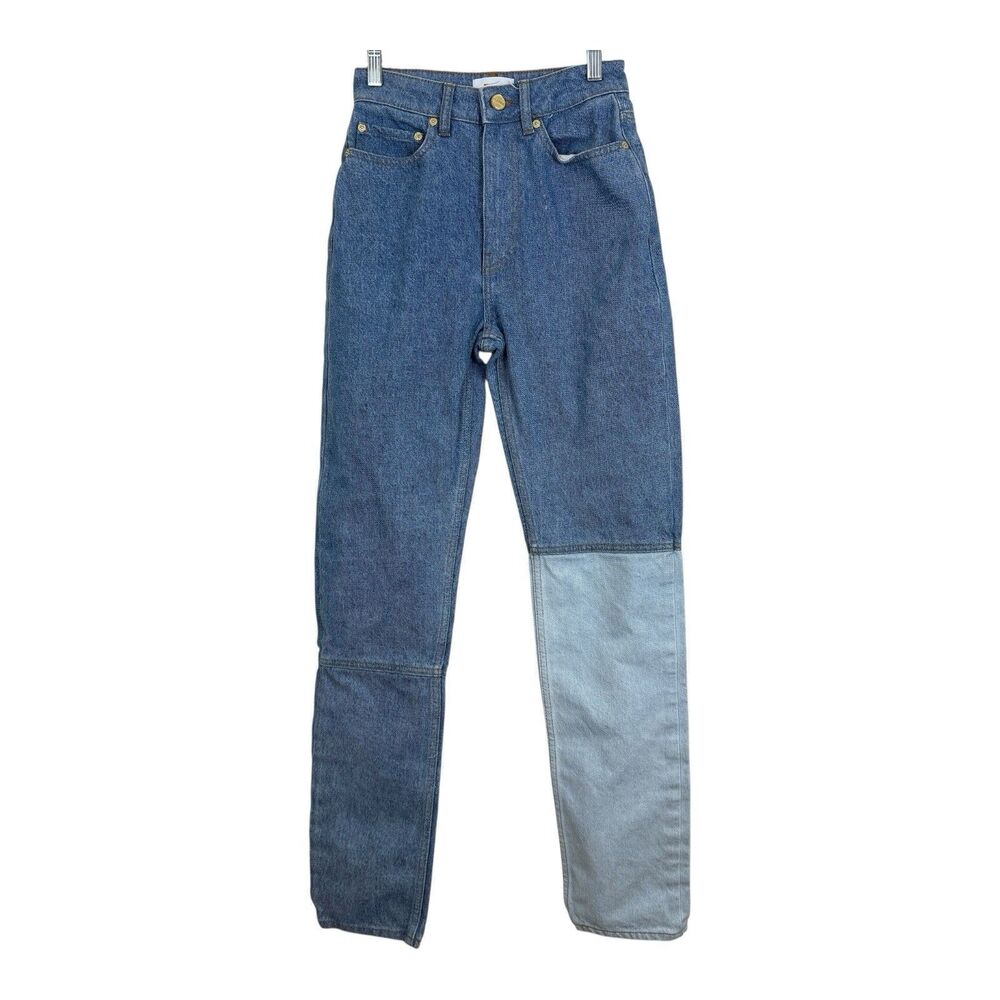 GANNI Cutline Swigy Jeans Womens 24 High Rise Straight Leg Colorblock Denim